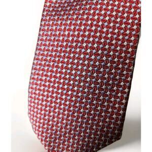 Brooks Brothers Silk Neck Tie Made In USA Geometric Diamond Foulard Red